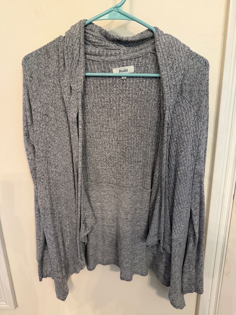 Mudd Heather Gray Draped Open-Front hooded Cardigan